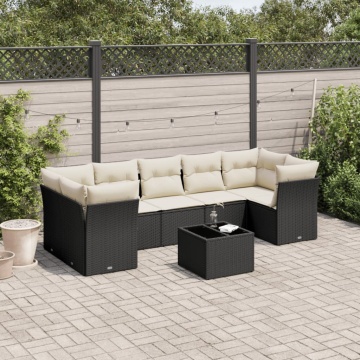 Set mobilier de grădină cu perne, 8 piese, negru, poliratan - Img 1