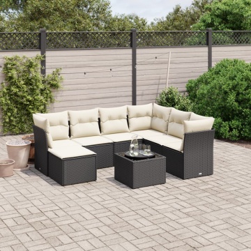 Set mobilier de grădină cu perne, 8 piese, negru, poliratan - Img 1