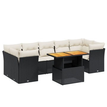 Set mobilier de grădină cu perne, 8 piese, negru, poliratan - Img 2