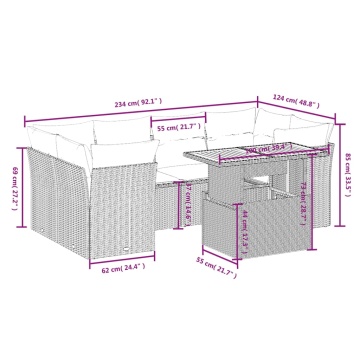 Set mobilier de grădină cu perne, 8 piese, negru, poliratan - Img 3