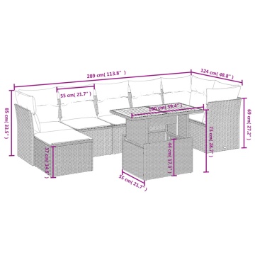Set mobilier de grădină cu perne, 8 piese, negru, poliratan - Img 4