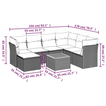 Set mobilier de grădină cu perne, 8 piese, negru, poliratan - Img 3