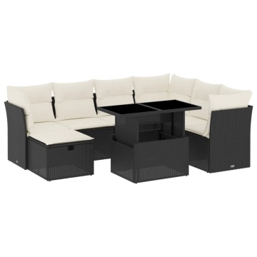 Set mobilier de grădină cu perne, 8 piese, negru, poliratan - Img 2