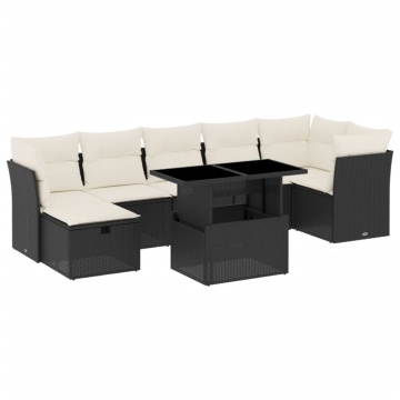 Set mobilier de grădină cu perne, 8 piese, negru, poliratan - Img 2