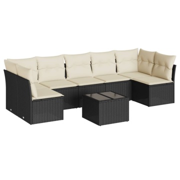 Set mobilier de grădină cu perne, 8 piese, negru, poliratan - Img 2