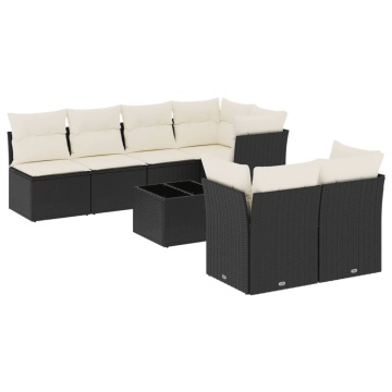 Set mobilier de grădină cu perne, 8 piese, negru, poliratan - Img 2