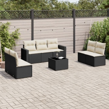Set mobilier de grădină cu perne, 8 piese, negru, poliratan - Img 1