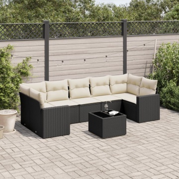 Set mobilier de grădină cu perne, 8 piese, negru, poliratan - Img 1