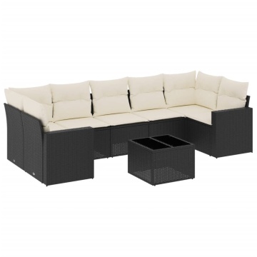 Set mobilier de grădină cu perne, 8 piese, negru, poliratan - Img 2