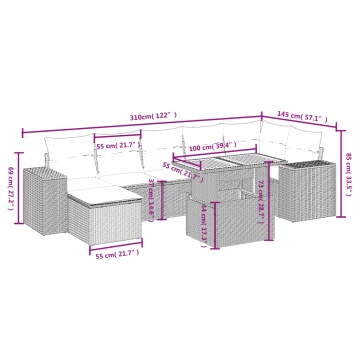 Set mobilier de grădină cu perne, 8 piese, negru, poliratan - Img 3