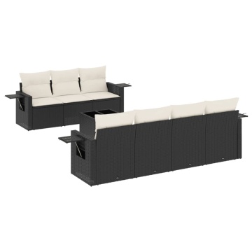 Set mobilier de grădină cu perne, 8 piese, negru, poliratan - Img 2