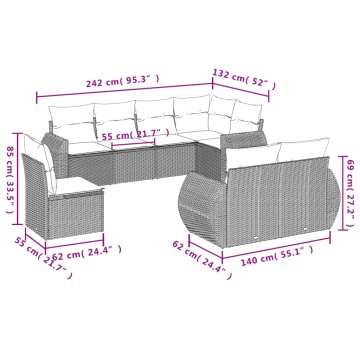 Set mobilier de grădină cu perne, 8 piese, negru, poliratan - Img 3