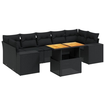 Set mobilier de grădină cu perne, 8 piese, negru, poliratan - Img 2