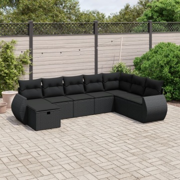 Set mobilier de grădină cu perne, 8 piese, negru, poliratan - Img 1