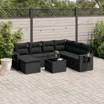Set mobilier de grădină cu perne, 8 piese, negru, poliratan - Img 1
