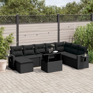 Set mobilier de grădină cu perne, 8 piese, negru, poliratan - Img 1