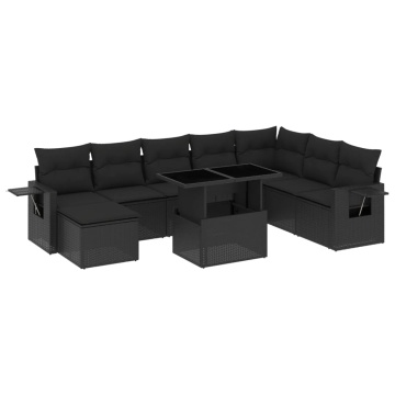 Set mobilier de grădină cu perne, 8 piese, negru, poliratan - Img 2