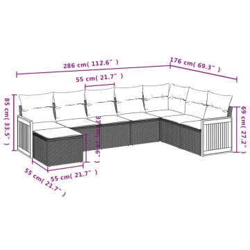 Set mobilier de grădină cu perne, 8 piese, negru, poliratan - Img 3
