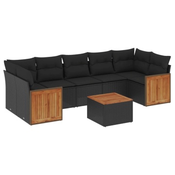 Set mobilier de grădină cu perne, 8 piese, negru, poliratan - Img 2