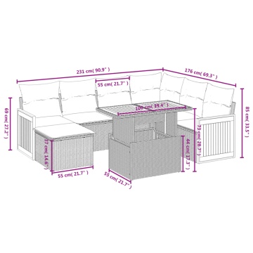 Set mobilier de grădină cu perne, 8 piese, negru, poliratan - Img 3