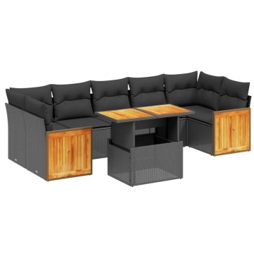 Set mobilier de grădină cu perne, 8 piese, negru, poliratan - Img 2