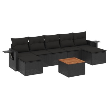 Set mobilier de grădină cu perne, 8 piese, negru, poliratan - Img 2