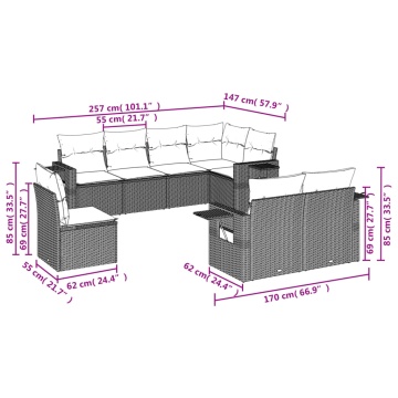 Set mobilier de grădină cu perne, 8 piese, negru, poliratan - Img 7