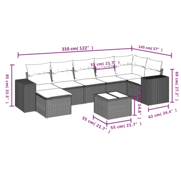 Set mobilier de grădină cu perne, 8 piese, negru, poliratan - Img 7