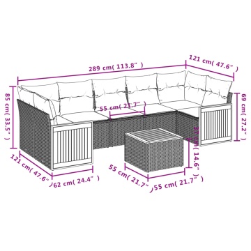 Set mobilier de grădină cu perne, 8 piese, negru, poliratan - Img 7
