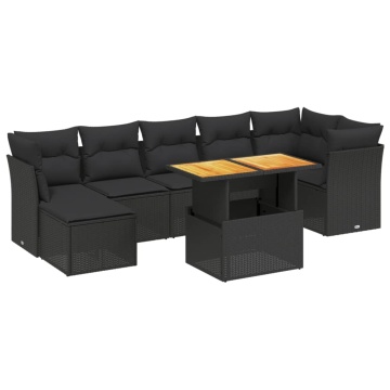 Set mobilier de grădină cu perne, 8 piese, negru, poliratan - Img 2