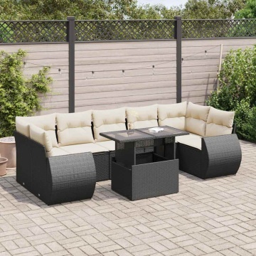 Set mobilier de grădină cu perne, 8 piese, negru, poliratan - Img 1