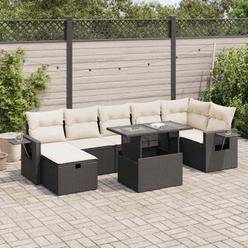 Set mobilier de grădină cu perne, 8 piese, negru, poliratan - Img 1