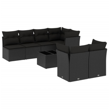 Set mobilier de grădină cu perne, 8 piese, negru, poliratan - Img 2