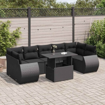 Set mobilier de grădină cu perne, 8 piese, negru, poliratan - Img 1
