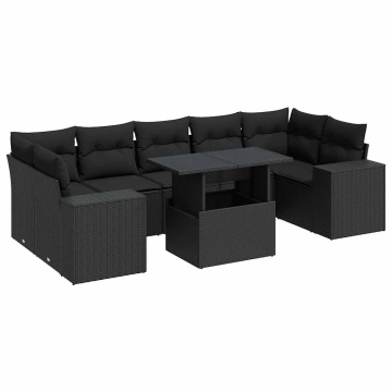Set mobilier de grădină cu perne, 8 piese, negru, poliratan - Img 2