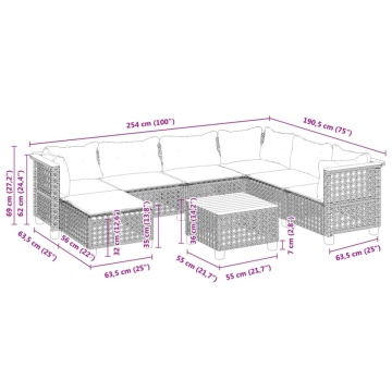 Set mobilier de grădină cu perne, 8 piese, negru, poliratan - Img 9