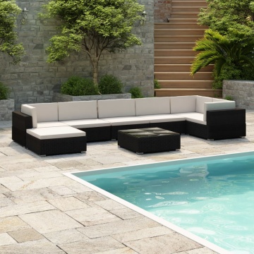 Set mobilier de grădină cu perne, 8 piese, negru, poliratan - Img 1