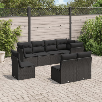 Set mobilier de grădină cu perne, 8 piese, negru, poliratan - Img 1