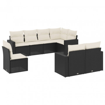 Set mobilier de grădină cu perne, 8 piese, negru, poliratan - Img 2