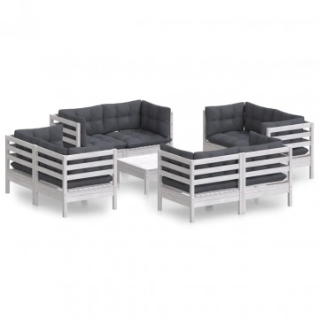 Set mobilier de grădină cu perne, 9 piese, antracit, lemn pin - Img 2