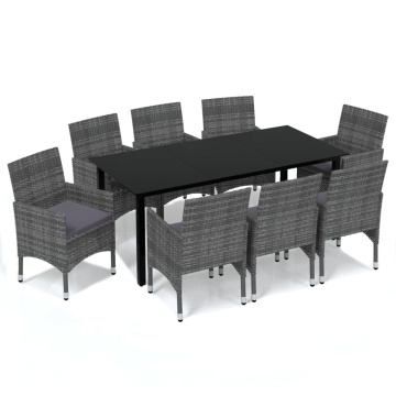 Set mobilier de grădină cu perne, 9 piese, gri, poliratan - Img 2