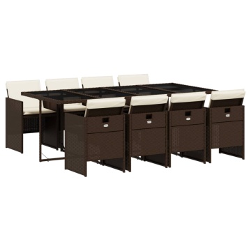 Set mobilier de grădină cu perne, 9 piese, maro, poliratan - Img 2