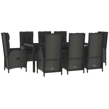 Set mobilier de grădină cu perne, 9 piese, negru/gri, poliratan - Img 3