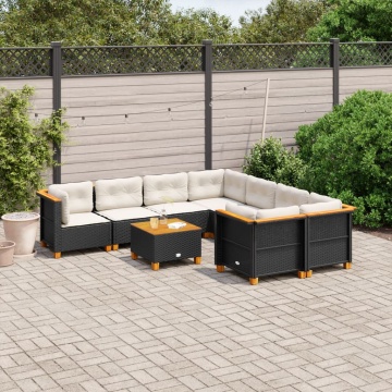 Set mobilier de grădină cu perne, 9 piese, negru, poliratan - Img 1