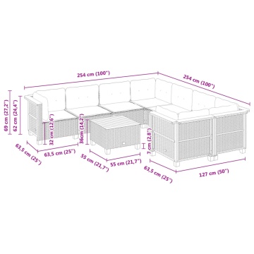 Set mobilier de grădină cu perne, 9 piese, negru, poliratan - Img 7