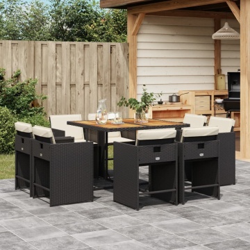 Set mobilier de grădină cu perne, 9 piese, negru, poliratan - Img 1