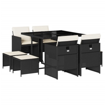 Set mobilier de grădină cu perne, 9 piese, negru, poliratan - Img 2