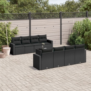 Set mobilier de grădină cu perne, 9 piese, negru, poliratan - Img 1