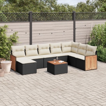 Set mobilier de grădină cu perne, 9 piese, negru, poliratan - Img 1