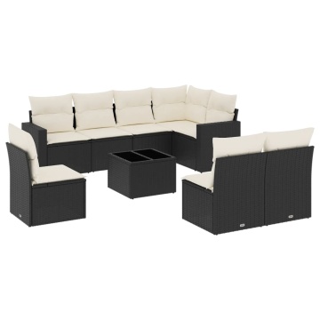 Set mobilier de grădină cu perne, 9 piese, negru, poliratan - Img 2